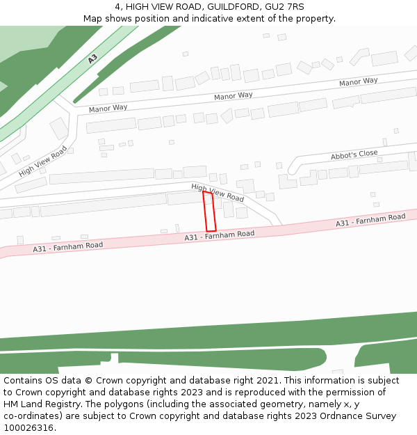 4, HIGH VIEW ROAD, GUILDFORD, GU2 7RS: Location map and indicative extent of plot