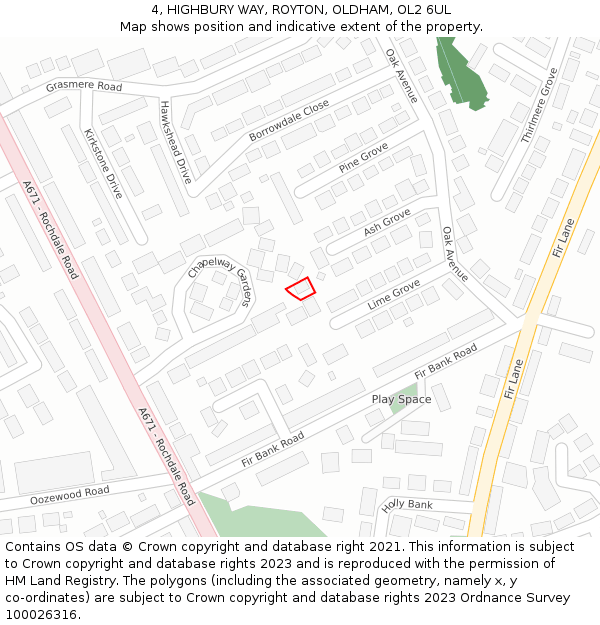 4, HIGHBURY WAY, ROYTON, OLDHAM, OL2 6UL: Location map and indicative extent of plot