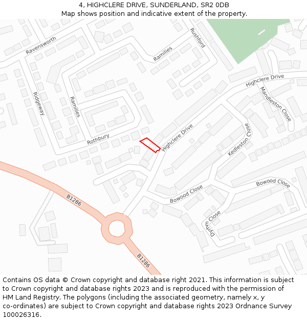 4, HIGHCLERE DRIVE, SUNDERLAND, SR2 0DB: Location map and indicative extent of plot