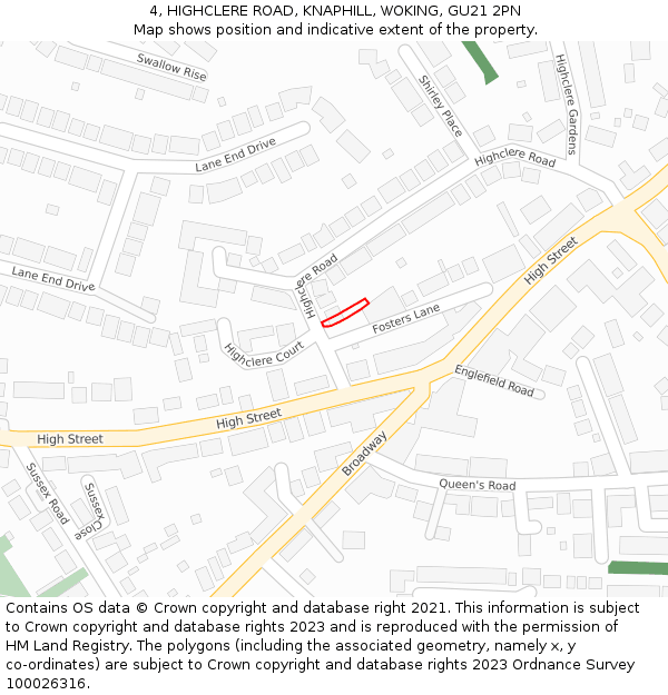 4, HIGHCLERE ROAD, KNAPHILL, WOKING, GU21 2PN: Location map and indicative extent of plot