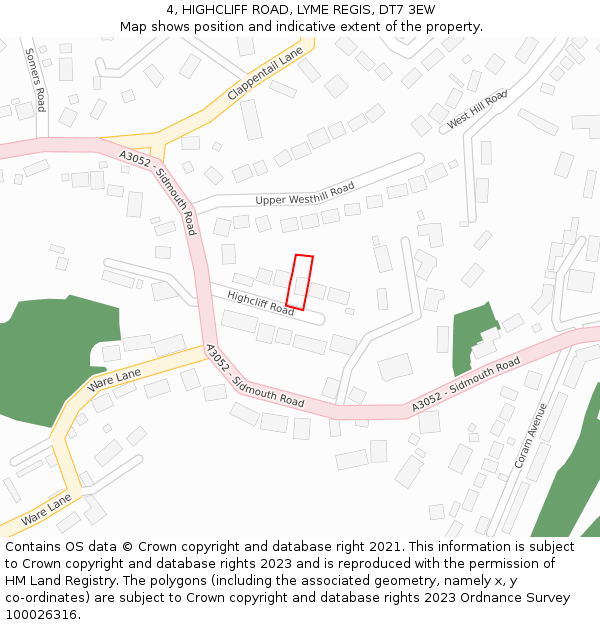 4, HIGHCLIFF ROAD, LYME REGIS, DT7 3EW: Location map and indicative extent of plot