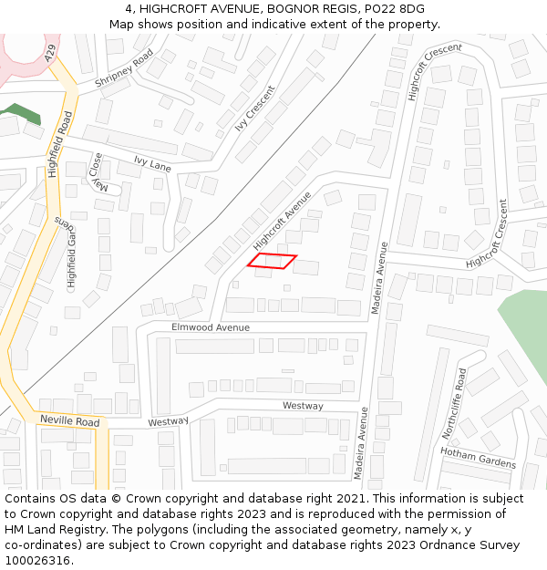 4, HIGHCROFT AVENUE, BOGNOR REGIS, PO22 8DG: Location map and indicative extent of plot