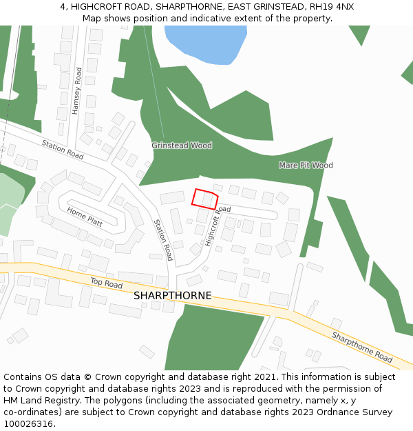 4, HIGHCROFT ROAD, SHARPTHORNE, EAST GRINSTEAD, RH19 4NX: Location map and indicative extent of plot