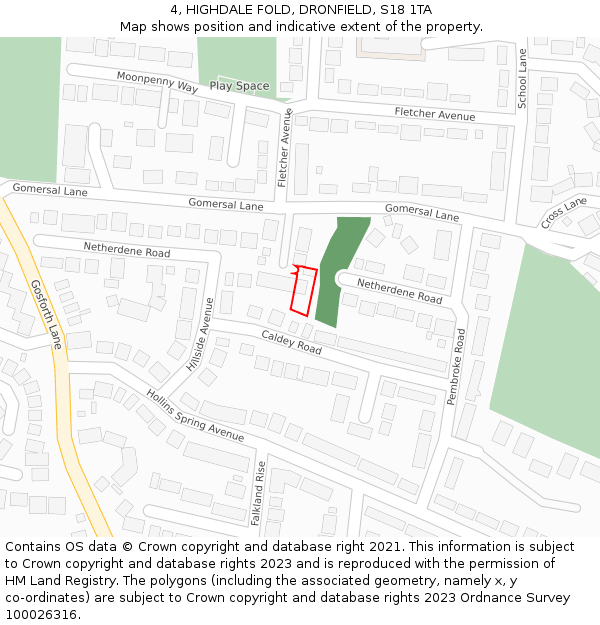 4, HIGHDALE FOLD, DRONFIELD, S18 1TA: Location map and indicative extent of plot