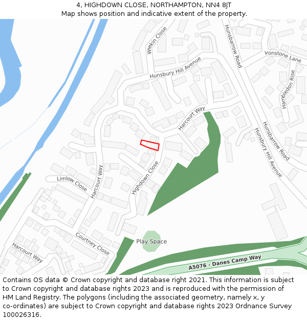 4, HIGHDOWN CLOSE, NORTHAMPTON, NN4 8JT: Location map and indicative extent of plot