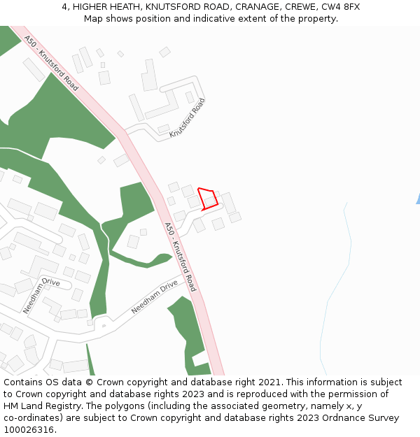 4, HIGHER HEATH, KNUTSFORD ROAD, CRANAGE, CREWE, CW4 8FX: Location map and indicative extent of plot