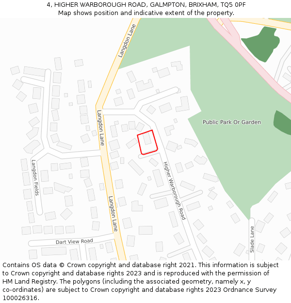 4, HIGHER WARBOROUGH ROAD, GALMPTON, BRIXHAM, TQ5 0PF: Location map and indicative extent of plot