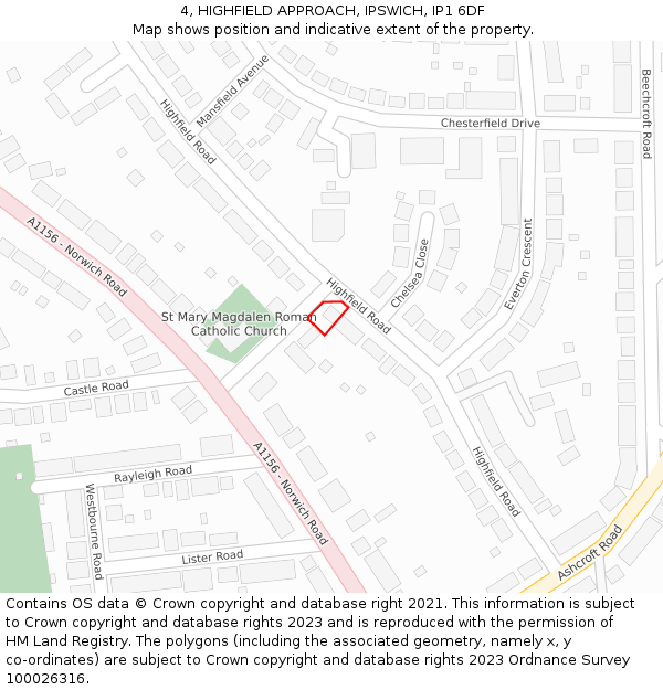 4, HIGHFIELD APPROACH, IPSWICH, IP1 6DF: Location map and indicative extent of plot