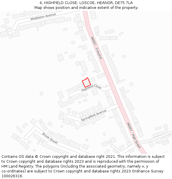 4, HIGHFIELD CLOSE, LOSCOE, HEANOR, DE75 7LA: Location map and indicative extent of plot