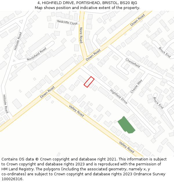 4, HIGHFIELD DRIVE, PORTISHEAD, BRISTOL, BS20 8JG: Location map and indicative extent of plot