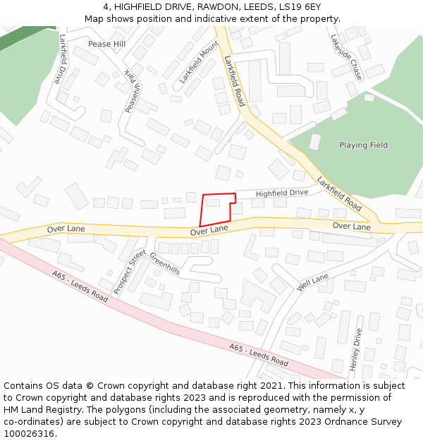 4, HIGHFIELD DRIVE, RAWDON, LEEDS, LS19 6EY: Location map and indicative extent of plot