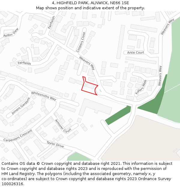 4, HIGHFIELD PARK, ALNWICK, NE66 1SE: Location map and indicative extent of plot