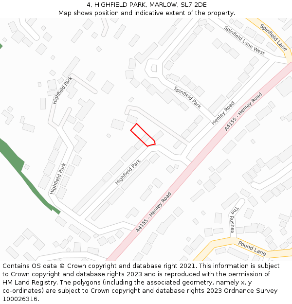 4, HIGHFIELD PARK, MARLOW, SL7 2DE: Location map and indicative extent of plot