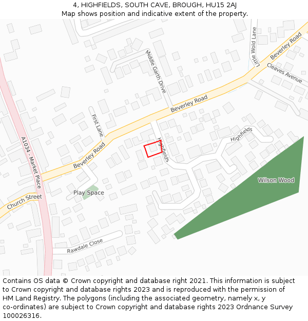 4, HIGHFIELDS, SOUTH CAVE, BROUGH, HU15 2AJ: Location map and indicative extent of plot