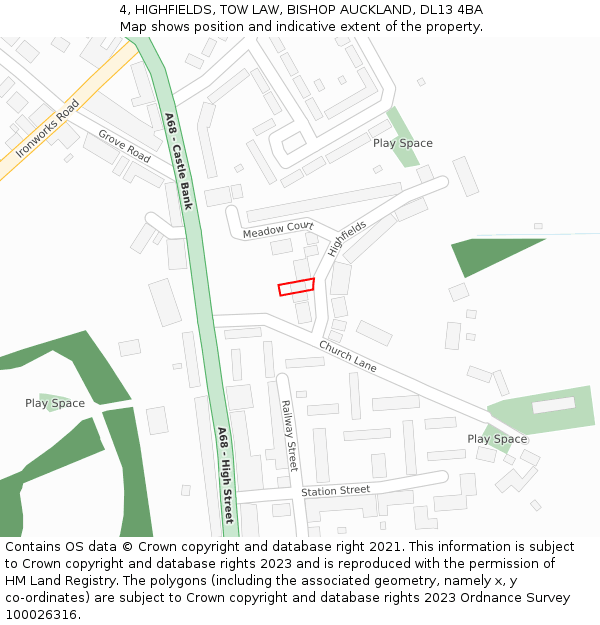 4, HIGHFIELDS, TOW LAW, BISHOP AUCKLAND, DL13 4BA: Location map and indicative extent of plot