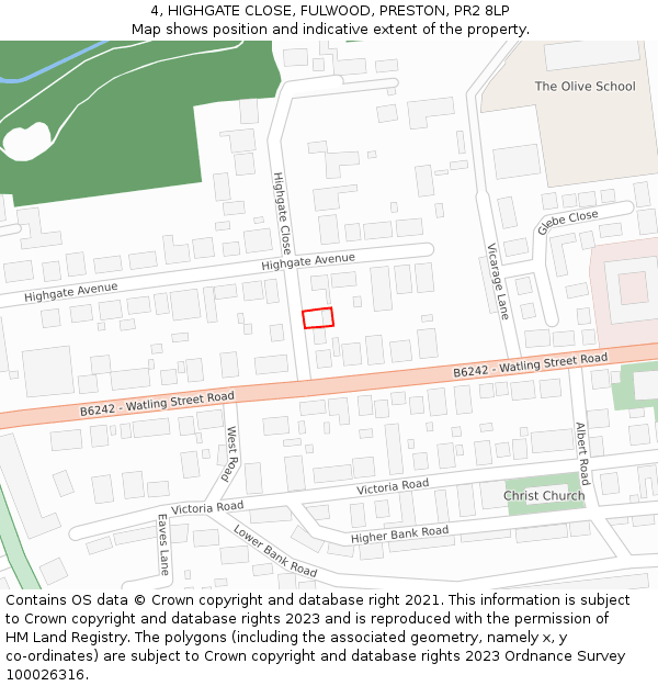 4, HIGHGATE CLOSE, FULWOOD, PRESTON, PR2 8LP: Location map and indicative extent of plot