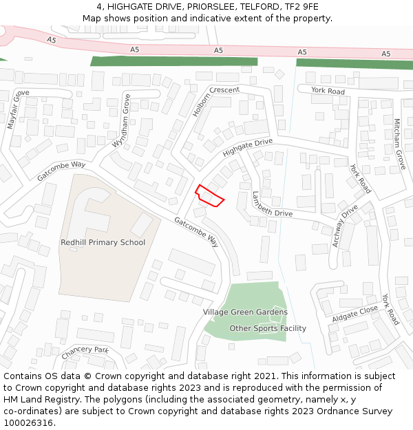 4, HIGHGATE DRIVE, PRIORSLEE, TELFORD, TF2 9FE: Location map and indicative extent of plot