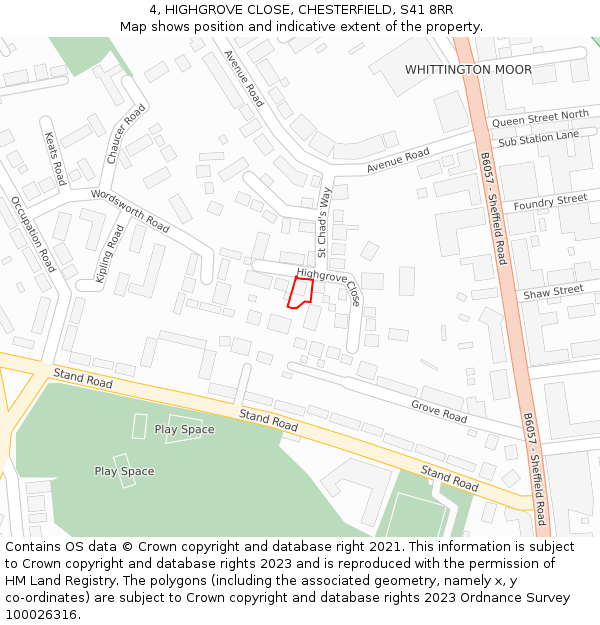 4, HIGHGROVE CLOSE, CHESTERFIELD, S41 8RR: Location map and indicative extent of plot