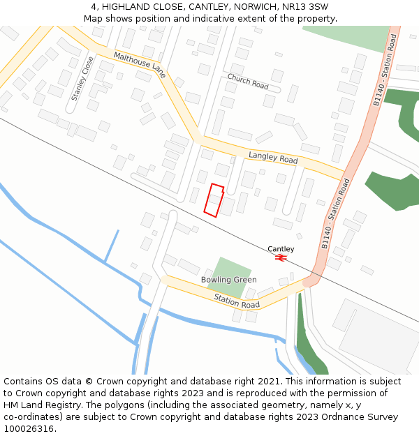 4, HIGHLAND CLOSE, CANTLEY, NORWICH, NR13 3SW: Location map and indicative extent of plot