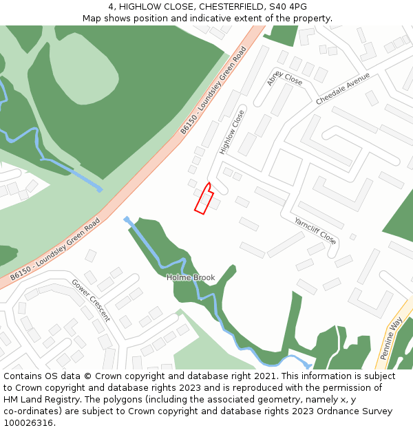 4, HIGHLOW CLOSE, CHESTERFIELD, S40 4PG: Location map and indicative extent of plot