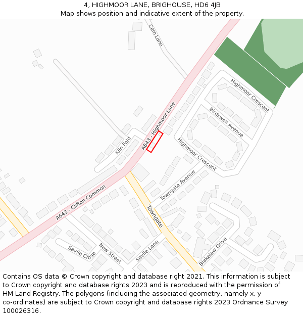 4, HIGHMOOR LANE, BRIGHOUSE, HD6 4JB: Location map and indicative extent of plot