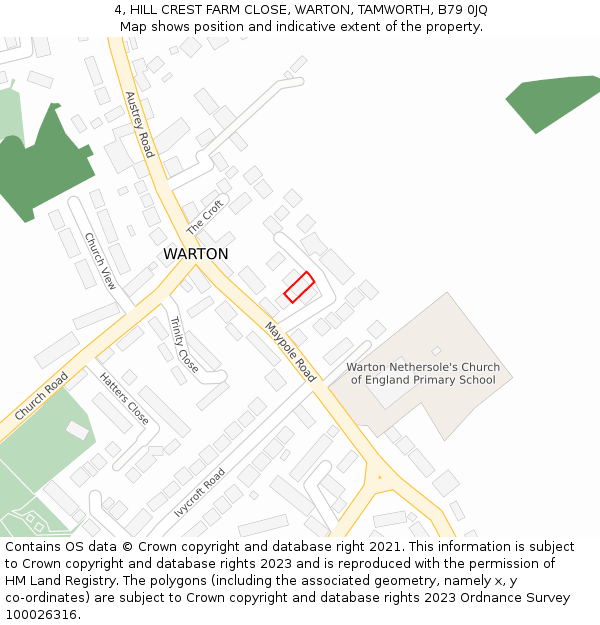 4, HILL CREST FARM CLOSE, WARTON, TAMWORTH, B79 0JQ: Location map and indicative extent of plot