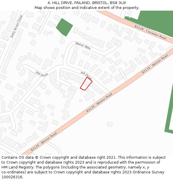 4, HILL DRIVE, FAILAND, BRISTOL, BS8 3UX: Location map and indicative extent of plot