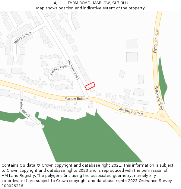 4, HILL FARM ROAD, MARLOW, SL7 3LU: Location map and indicative extent of plot