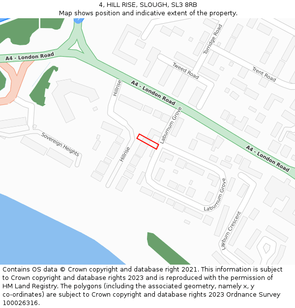 4, HILL RISE, SLOUGH, SL3 8RB: Location map and indicative extent of plot