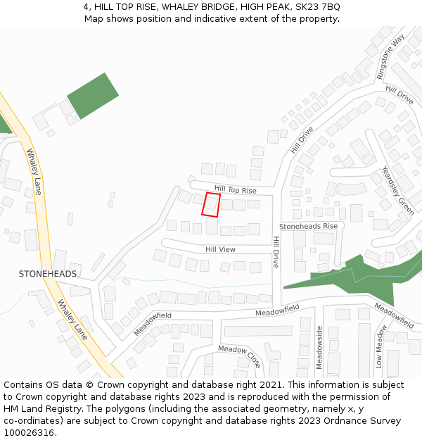 4, HILL TOP RISE, WHALEY BRIDGE, HIGH PEAK, SK23 7BQ: Location map and indicative extent of plot