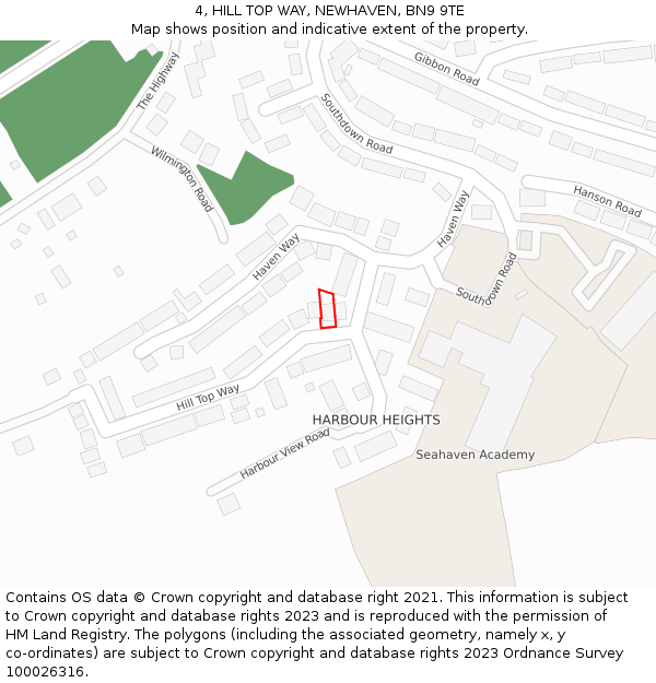 4, HILL TOP WAY, NEWHAVEN, BN9 9TE: Location map and indicative extent of plot