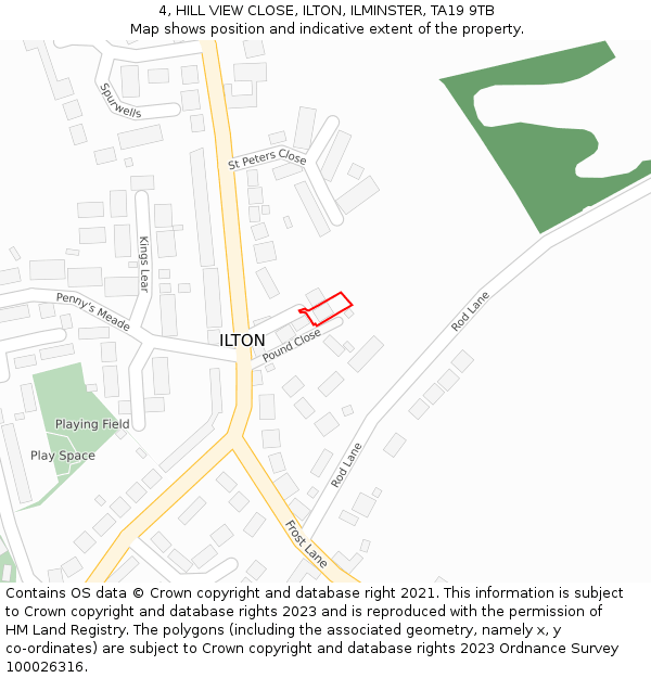 4, HILL VIEW CLOSE, ILTON, ILMINSTER, TA19 9TB: Location map and indicative extent of plot