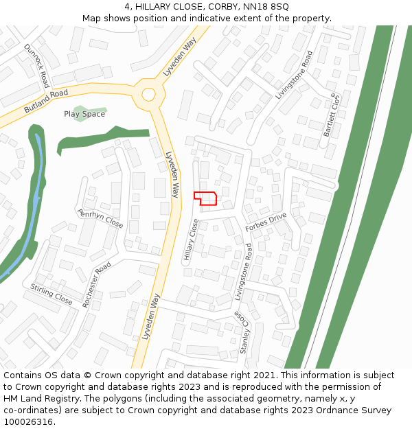 4, HILLARY CLOSE, CORBY, NN18 8SQ: Location map and indicative extent of plot