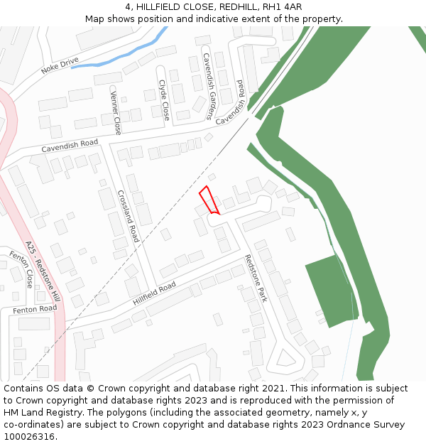 4, HILLFIELD CLOSE, REDHILL, RH1 4AR: Location map and indicative extent of plot