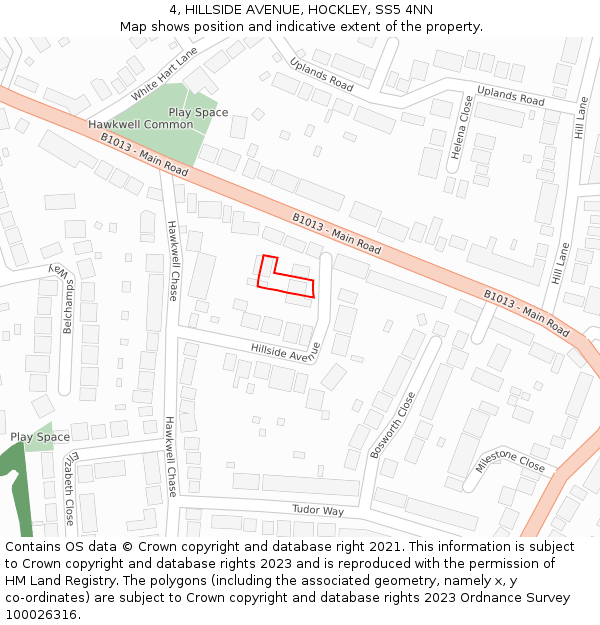 4, HILLSIDE AVENUE, HOCKLEY, SS5 4NN: Location map and indicative extent of plot