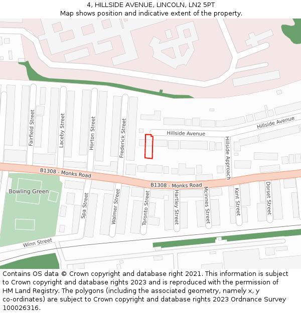4, HILLSIDE AVENUE, LINCOLN, LN2 5PT: Location map and indicative extent of plot