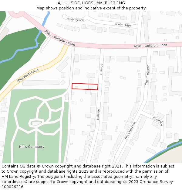 4, HILLSIDE, HORSHAM, RH12 1NG: Location map and indicative extent of plot