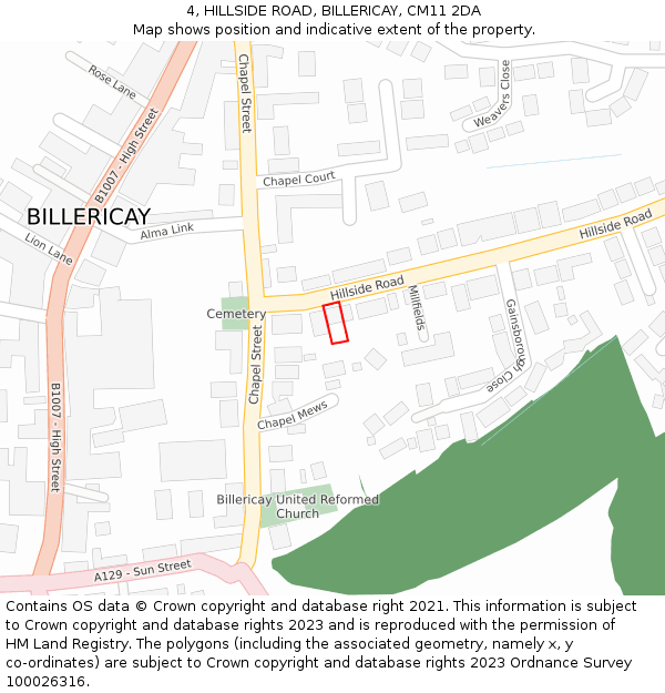 4, HILLSIDE ROAD, BILLERICAY, CM11 2DA: Location map and indicative extent of plot