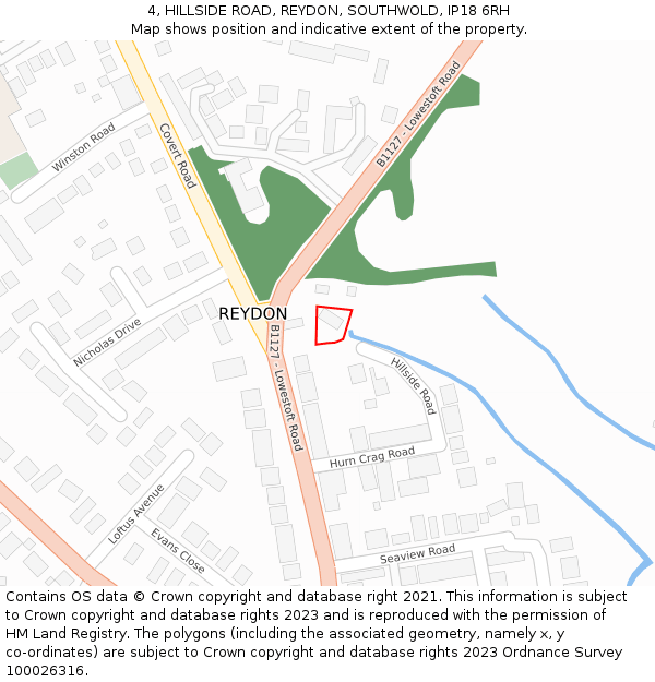 4, HILLSIDE ROAD, REYDON, SOUTHWOLD, IP18 6RH: Location map and indicative extent of plot