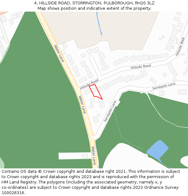 4, HILLSIDE ROAD, STORRINGTON, PULBOROUGH, RH20 3LZ: Location map and indicative extent of plot