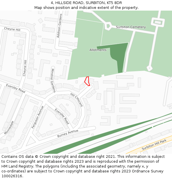 4, HILLSIDE ROAD, SURBITON, KT5 8DR: Location map and indicative extent of plot