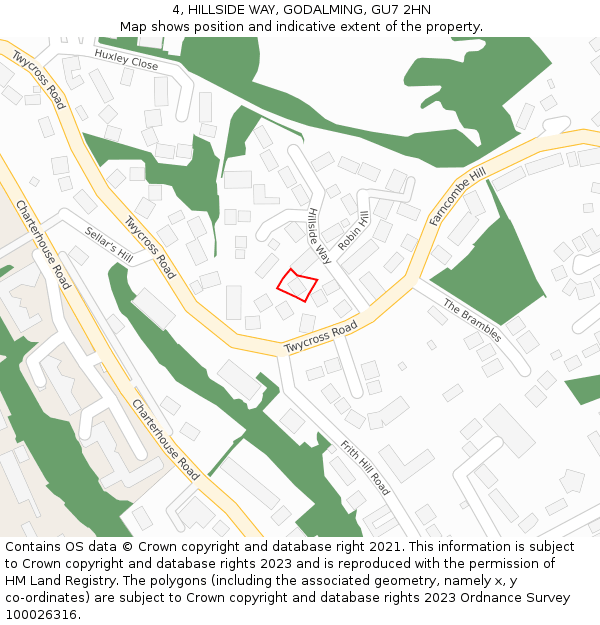 4, HILLSIDE WAY, GODALMING, GU7 2HN: Location map and indicative extent of plot