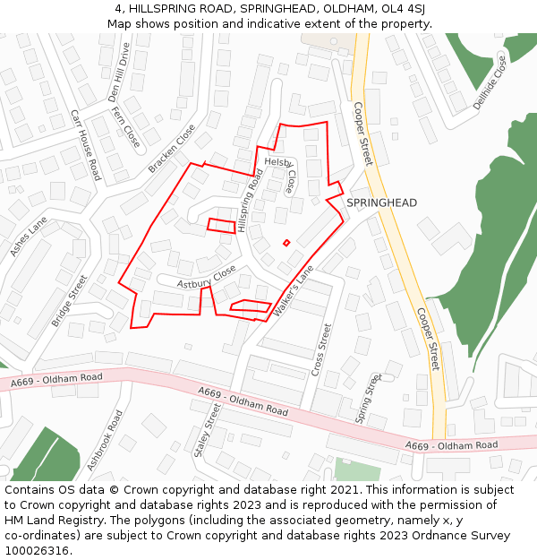 4, HILLSPRING ROAD, SPRINGHEAD, OLDHAM, OL4 4SJ: Location map and indicative extent of plot