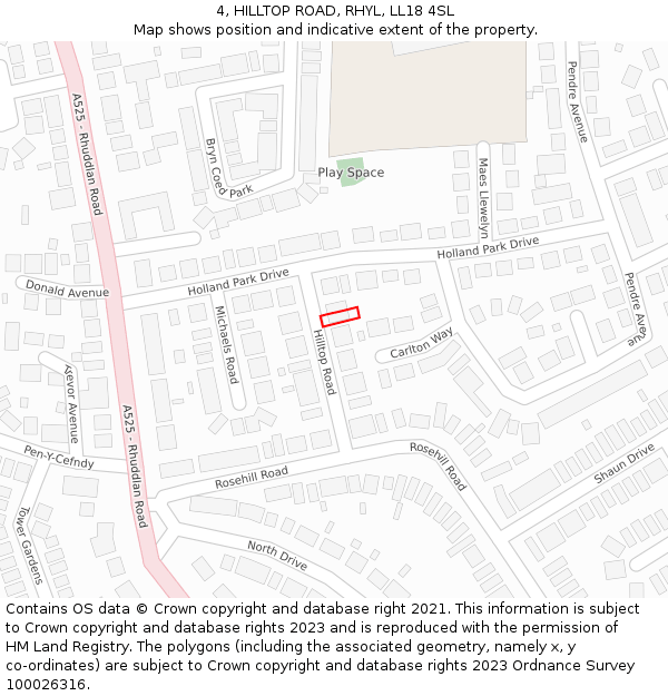 4, HILLTOP ROAD, RHYL, LL18 4SL: Location map and indicative extent of plot