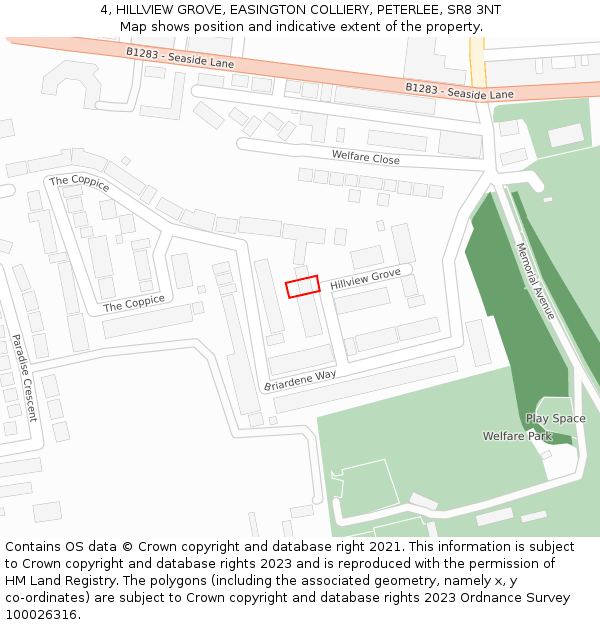 4, HILLVIEW GROVE, EASINGTON COLLIERY, PETERLEE, SR8 3NT: Location map and indicative extent of plot