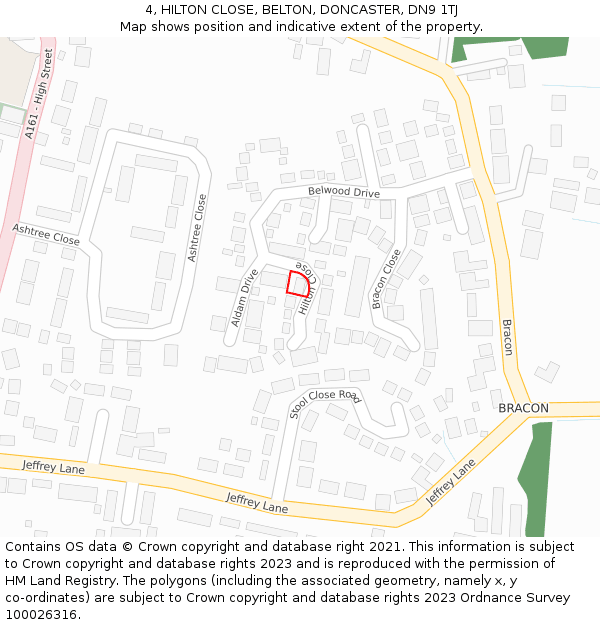 4, HILTON CLOSE, BELTON, DONCASTER, DN9 1TJ: Location map and indicative extent of plot