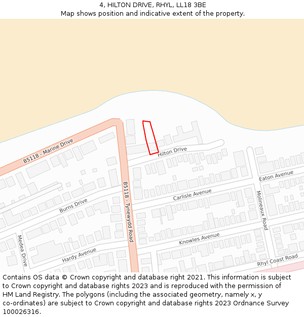 4, HILTON DRIVE, RHYL, LL18 3BE: Location map and indicative extent of plot