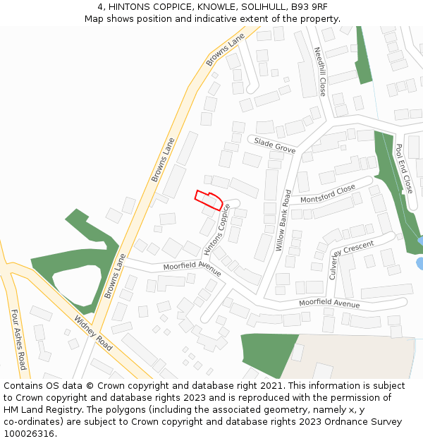 4, HINTONS COPPICE, KNOWLE, SOLIHULL, B93 9RF: Location map and indicative extent of plot