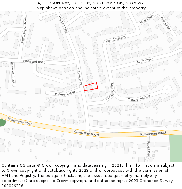 4, HOBSON WAY, HOLBURY, SOUTHAMPTON, SO45 2GE: Location map and indicative extent of plot