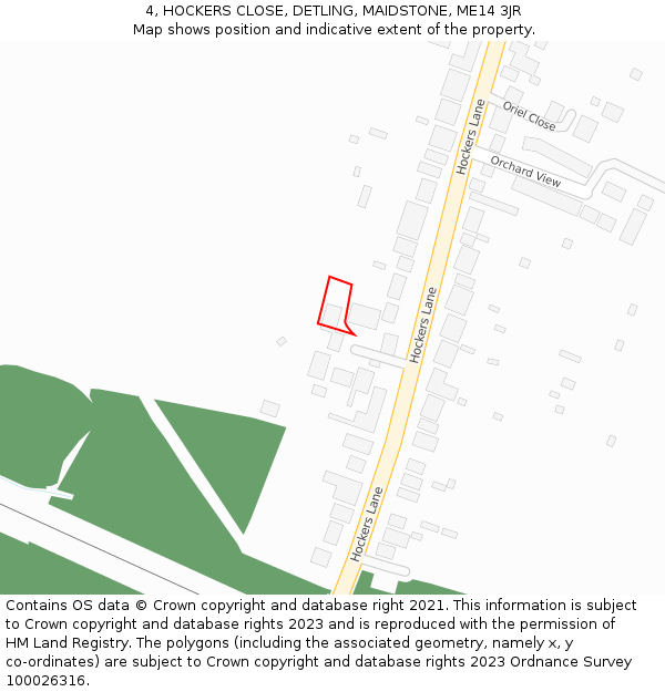 4, HOCKERS CLOSE, DETLING, MAIDSTONE, ME14 3JR: Location map and indicative extent of plot